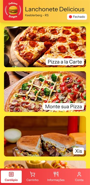 Exemplo de categorias no cardápio digital CardáPiu